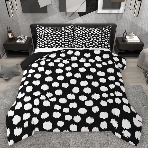 Feelyou Simple Polka Dot Bedding Comforter Set, Chic Brush Artwork Twin Comforter Sets, White Black Cartoon Reversible Bedding Set, Luxury Bedroom Decor, 2 Pieces