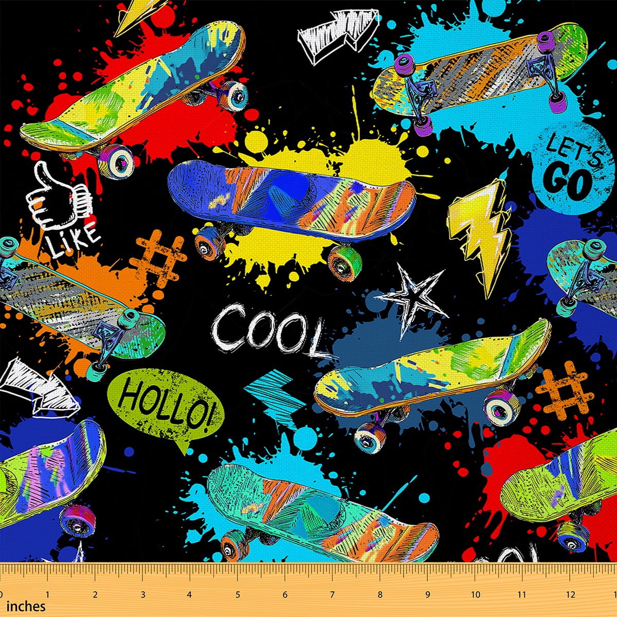 Feelyou Skateboard Fabric by the Yard 3 Yards for Kids, Graffiti Watercolor Home Decor Fabric by the Yard, Street Sports Sewing Fabric, Luxury Bedroom Decor