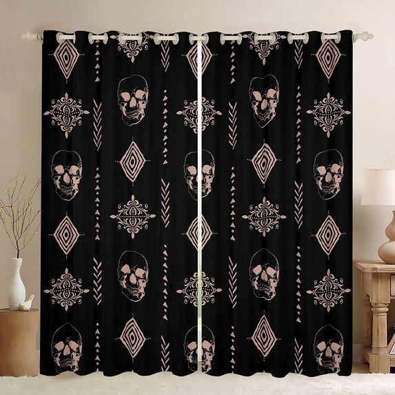 Feelyou Skeleton Blackout Curtains Set of 2 (52x84 Each), Damask Aztec Window Curtains