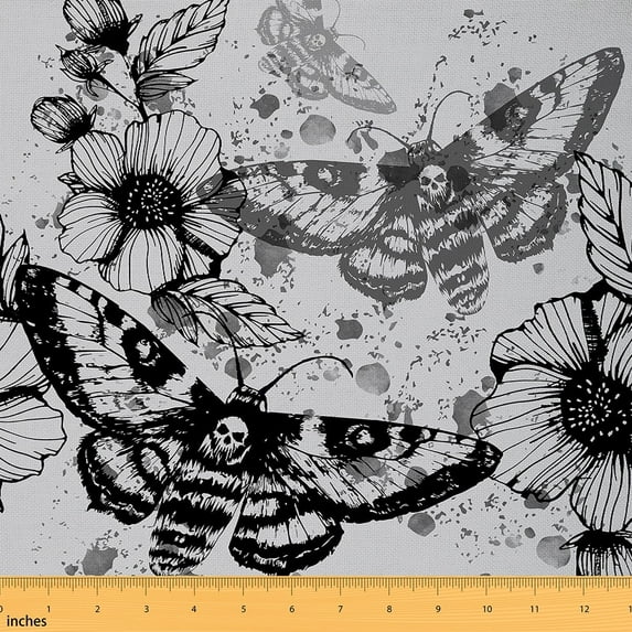 Feelyou Skeleton Moth Child Fabric by the Yard 1 Yard, Bohemian Mandala Flower Sewing Fabric, Hippie Halloween Home Decor Fabric by the Yard, Luxury Bedroom Decor