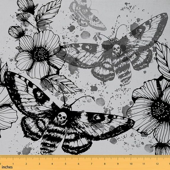 Feelyou Skeleton Moth Child Fabric by the Yard 3 Yards, Bohemian Mandala Flower Room Decor Fabric by the Yard, Hippie Halloween Fabric for Sewing, Luxury Bedroom Decor