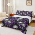 thumbnail image 1 of Feelyou Skeleton Skull Bed Sheets, Romantic Gothic Halloween King Sheets, Dreamy Purple Rose Sheet Set, Lightweight Room Decor, 4pcs, 1 of 7