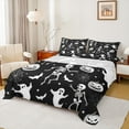 thumbnail image 1 of Feelyou Skeleton Skull Queen Sheet Sets, Spooky Pumpkin Ghost Flat Sheet, Gothic Halloween Theme Queen Fitted Sheet, Lightweight Room Decor,4 Pieces, 1 of 7