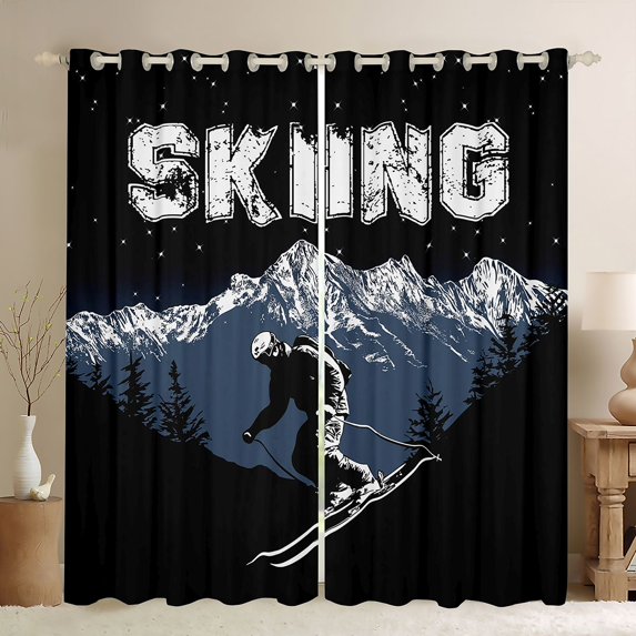 Feelyou Skiing Blackout Curtains Set of 2 (52x84 Each), Rustic Sports Window Curtains