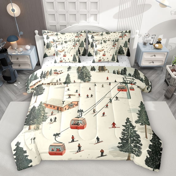 Feelyou Skiing Boy Twin Bedding Sets 7pcs, Outdoor Sports Lover Bedding Comforter Set