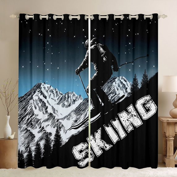 Feelyou Skiing Sports Curtains Pack of 2 (42x84 Each), Snow Mountain Curtains Blackout