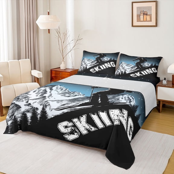Feelyou Skiing Sports Kids Bed Sheets, Snow Mountain King Sheets, 4pcs