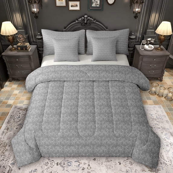 Feelyou Sliver Mandala Damask Comforter Set 7pcs, Western Dragon Animal Full Bedding Set