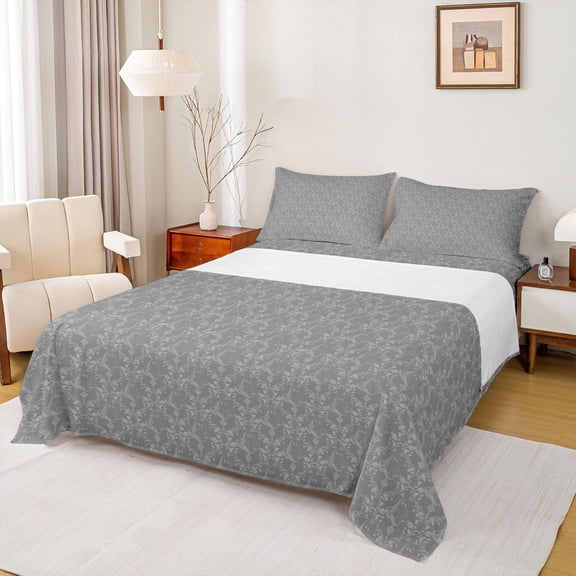 Feelyou Sliver Tribal Damask Twin Sheet Sets, Boho Gothic Ghost Bedding, 3pcs