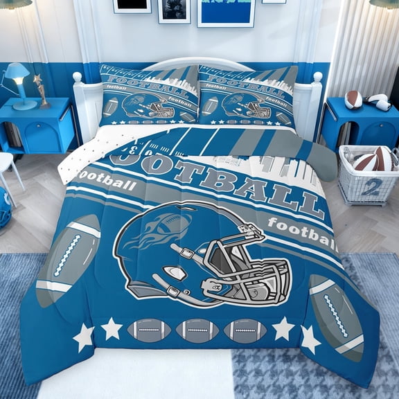 Feelyou Soccer Sport Lover Bedding Comforter Set, Blue Rugby Print Twin Comforter Sets, Modern Football Game Reversible Bedding Set, Super Cozy Room Decor, 2pcs