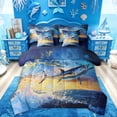 thumbnail image 1 of Feelyou Splash Pike Fish Wildlife Bedding Comforter Set for Men Adults, Rustic Farmhouse Landscape Full Bedding Set, Blue Gold, Blue Reversible, 7-Piece, 1 of 7