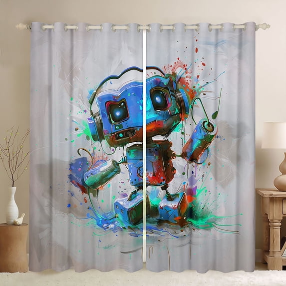 Feelyou Splash Robot Curtains Pack of 2 (52x84 Each), Art Watercolor Window Curtains