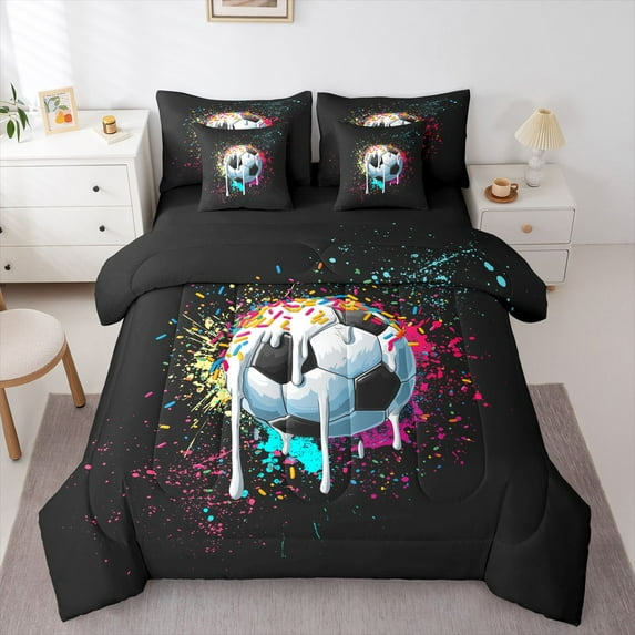 Feelyou Splatter Football Twin Bedding Sets 7-Piece, Cute Cartoon Bedding Comforter Set