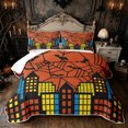 thumbnail image 1 of Feelyou Spooky Bat Web Quilt King, Cartoon Halloween City King Coverlet Set, Orange Blue, 3-Piece, 1 Comforter and 2 Pillowcases, 1 of 7