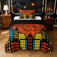 thumbnail image 1 of Feelyou Spooky Bat Web Twin Comforter Sets, Cartoon Halloween City Bedding Set, Orange Blue, Black Reversible, 2-Piece, 1 Comforter and 2 Pillowcases, 1 of 7