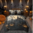 thumbnail image 1 of Feelyou Spooky Castle Bedding Comforter Set 7pcs for Teen, Gothic Pumpkin Bat Print King Bedding Sets, Halloween Theme Reversible Bed Sheets, Lightweight Room Decor, 3pcs, 1 of 7