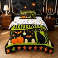 thumbnail image 1 of Feelyou Spooky Cat Pumpkin Twin Comforter Sets, Cartoon Bat Spider Bedding Set, Black Green, Halloween Reversible, 2pcs, 1 Comforter and 1 Pillowcase, 1 of 7