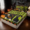 thumbnail image 1 of Feelyou Spooky Cat Pumpkin Zipper Twin Comforter Sets with Fitted Sheet and 2 Pillowcases, Cartoon Bat Spider Zipper Bedding Set, Black Green, Halloween Reversible, 4pcs, 1 of 7