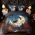 thumbnail image 1 of Feelyou Spooky Ghost Cat Full Size Bedding Sets, Boho Moon Rustic Cabin Full Size Bed in a Bag, Teal Blue, Black Reversible, 7-Piece, 1 of 7