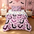 thumbnail image 1 of Feelyou Spooky Pink Bat Twin Comforter Sets, Happy Halloween Animal Bedding Set, Halloween Reversible, 2-Piece, 1 Comforter and 2 Pillowcases, 1 of 7