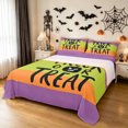 thumbnail image 1 of Feelyou Spooky Pumpkin Bed Sheets, Cute Trick Or Treat Full Size Sheets, Orange Purple Lime, 4-Piece, 1 Flat Sheet, 1 Fitted Sheet and 2 Pillowcases, 1 of 5