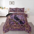 thumbnail image 1 of Feelyou Spooky Raven Maple Queen Comforter Set, Hippie Vintage Frame Comforter Sets Queen, Purple Gold, Black Reversible, 3pcs, 1 Comforter and 2 Pillowcases, 1 of 7