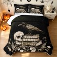 thumbnail image 1 of Feelyou Spooky Raven Skull Twin Quilt Set, Boho Floral Book Twin Coverlet Set, Black Sepia, 2-Piece, 1 Comforter and 1 Pillowcase, 1 of 7