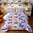 thumbnail image 1 of Feelyou Spooky Skeleton Bat Quilt King, Cute Bowknot King Coverlet Set, Lavender, 3-Piece, 1 Comforter and 2 Pillowcases, 1 of 7