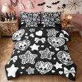 thumbnail image 1 of Feelyou Spooky Skull Bow Full Size Bedding Sets, Black White Love Heart Star Full Size Bed in a Bag, Black Reversible, 7pcs, 1 of 7