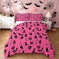 thumbnail image 1 of Feelyou Spooky Skull Full Size Comforter Sets, Cartoon Black Cat Bedding Comforter Set, Hot Pink, Halloween Reversible, 3pcs, 1 Comforter and 2 Pillowcases, 1 of 7
