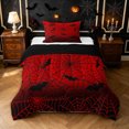 thumbnail image 1 of Feelyou Spooky Spider Web Twin Comforter Sets, Halloween Bat Bedding Set, Red Black, Black Reversible, 2-Piece, 1 Comforter and 2 Pillowcases, 1 of 7
