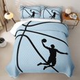 thumbnail image 1 of Feelyou Sport Basketball Bed Spread Queen for Boys, Athlete Silhouette Queen Coverlet Set, Blue Black, 3-Piece, 1 of 7