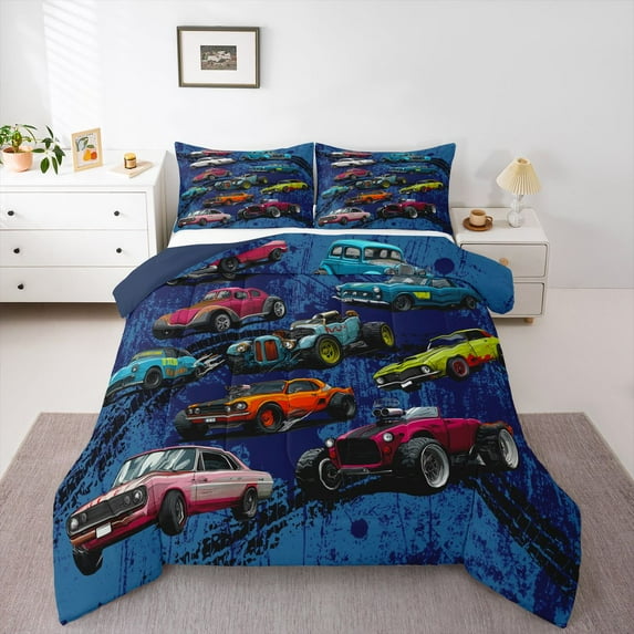 Feelyou Sport Car Boys Queen Comforter Set, Rustic Truck Bedding Comforter Set, 3pcs