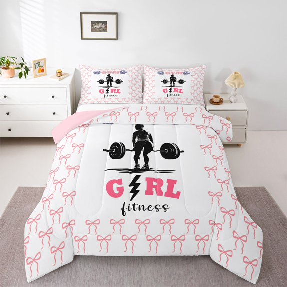 Feelyou Sport Weightlifting Twin Comforter Sets, Pink Princess Bow Bedding Set, 2-Piece
