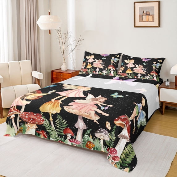 Feelyou Spring Flower Floral Full Size Sheets, Fairy Tale Elf Butterfly Bed Sheets, Glitter Galaxy Sheet Sets, Lightweight Room Decor, 4 Pieces