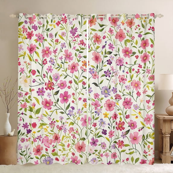 Feelyou Spring Garden Floral Black Out Curtains, Farmhouse Flower Curtains Pack of 2 (42x63 Each), Vintage French Style Bedroom Curtains, Black Out Curtains Decor