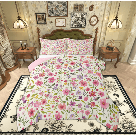 Feelyou Spring Garden Floral Full Size Comforter Sets, Farmhouse Flower Bedding Comforter Set, Vintage French Style Reversible Bedding Sets, Luxury Bedroom Decor, 3pcs