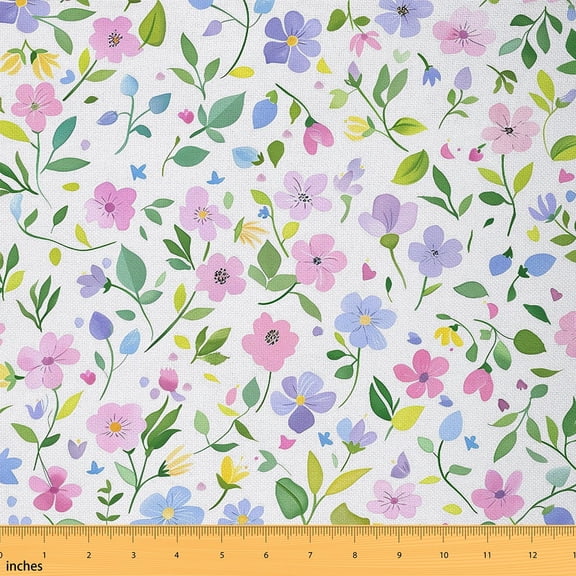 Feelyou Spring Garden Flower Fabric by the Yard 1 Yard for Girls, Vintage Fashion Sewing Fabric, Green Plum Home Decor Fabric by the Yard, Breathable Home Decor