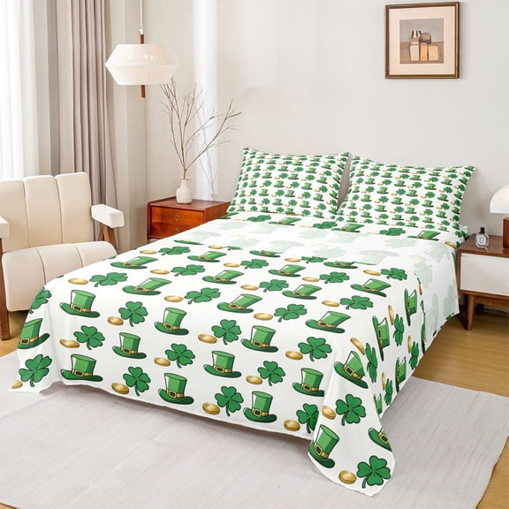 Feelyou Spring Holiday Full Size Sheets, Lucky Shamrock Coin Bed Sheets, 4-Piece