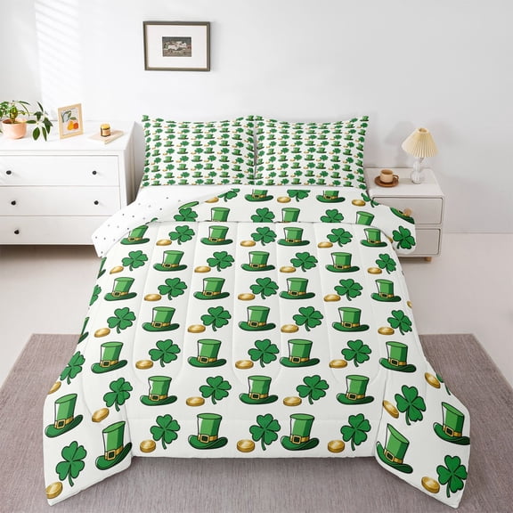 Feelyou Spring Holiday Twin Comforter Sets, Lucky Shamrock Coin Bedding Set, 2-Piece
