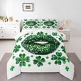 thumbnail image 1 of Feelyou Spring Lucky Shamrock Full Size Comforter Sets, Green Lips Bedding Sets, 3pcs, 1 of 8