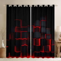 Feelyou Square Abstract Black Out Curtains, Red Rectangle Curtains Pack of 2 (42x63 Each)