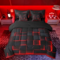 Feelyou Square Abstract Child Twin Bedding Sets 7pcs, Red Rectangle Bedding Comforter Set