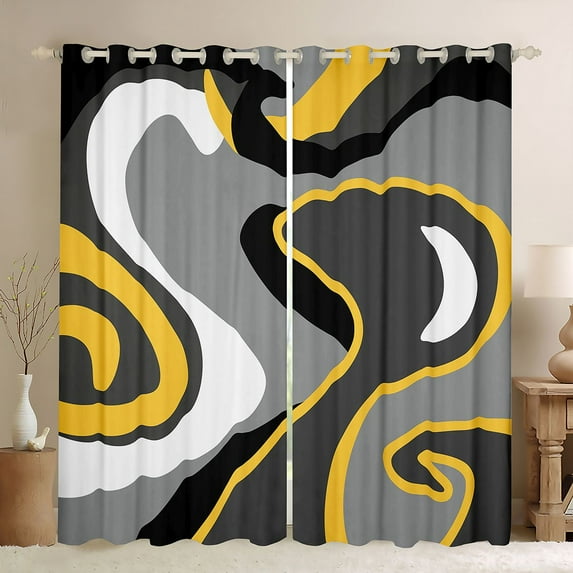 Feelyou Square Blackout Curtains Set of 2 (52x84 Each), Grey Abstract Window Curtains