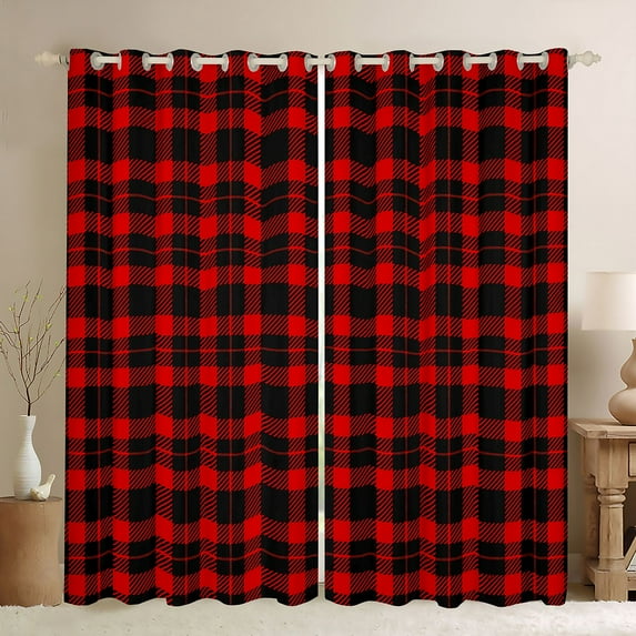 Feelyou Square Buffalo Blackout Curtains Set of 2 (52x84 Each), Plaid Window Curtains