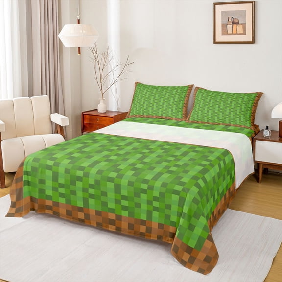 Feelyou Square Pixelate Miner Teens Bed Sheets, Retro Video Gaming King Sheets, 4pcs