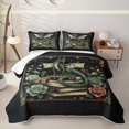 thumbnail image 1 of Feelyou Starry Book Rose Dragon Quilt King for Men Women, Gothic Vintage Animal King Coverlet Set, Green Black, 3 Pieces, 1 of 7