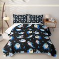 thumbnail image 1 of Feelyou Starry Night Cute Chibi Shark Bed Spread Queen for Boys Girls, Kawaii Ocean Marine Wildlife Queen Coverlet Set, Black Blue, 3pcs, 1 of 7