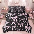 thumbnail image 1 of Feelyou Stars Bowknot Bedding Comforter Set 7 Pieces, Black Pink Cartoon Full Bedding Set, 1 of 8