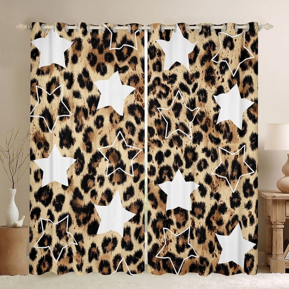 Feelyou Stars Curtains Pack of 2 (42x84 Each), Western Leopard Print Curtains Blackout